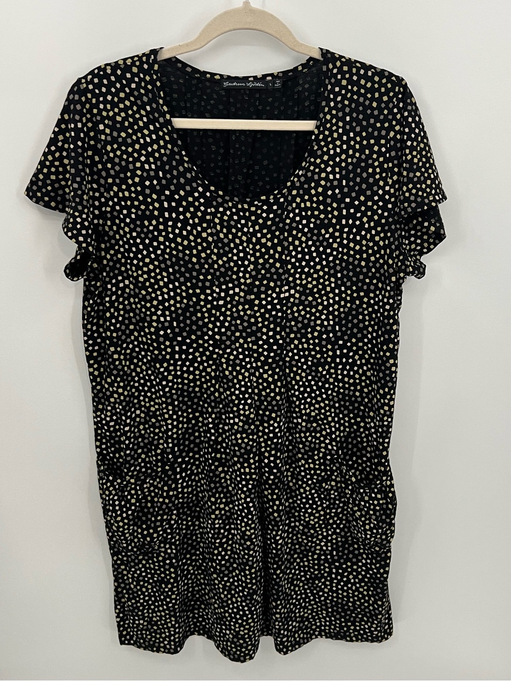 Gudrun Sjoden Black Short Sleeve Dress with Cream Dot Print